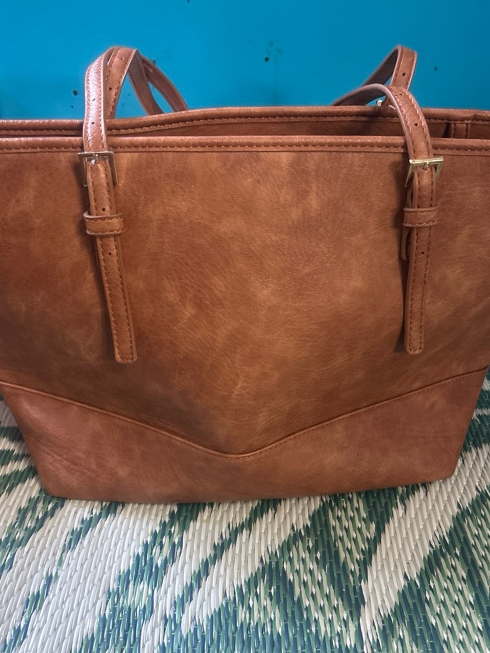 Urban Expressions Cognac Brown Tote Bag with Adjustable Straps 11 deep14 1/3 w